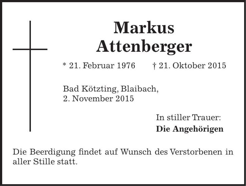 Traueranzeige Markus Attenberger