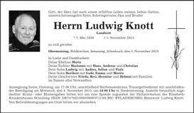 Traueranzeige Ludwig Knott