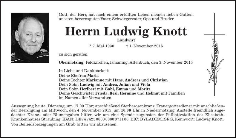 Traueranzeige Ludwig Knott