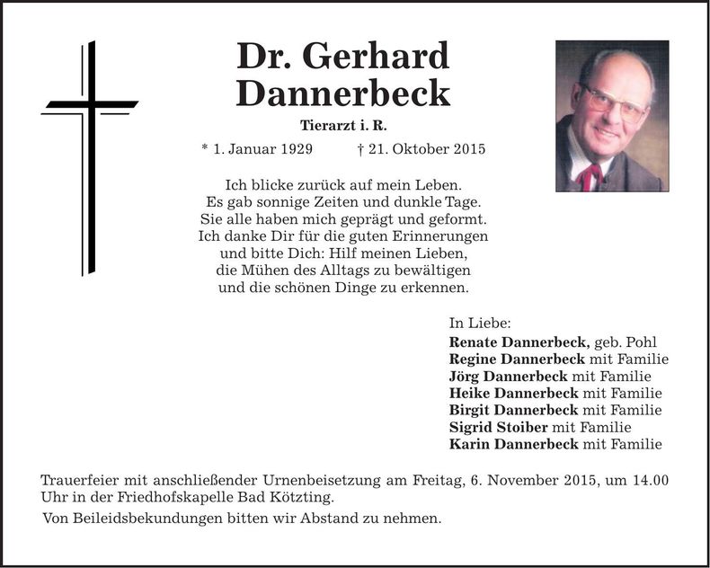 Traueranzeige Gerhard Dannerbeck