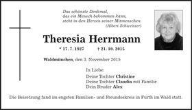 Traueranzeige Theresia Herrmann