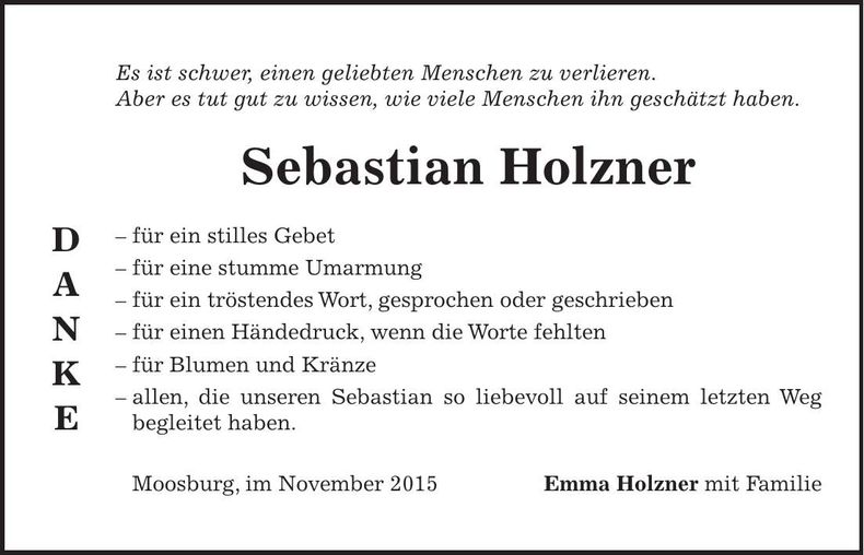 Traueranzeige Sebastian Holzner