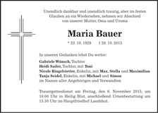 Traueranzeige Maria Bauer