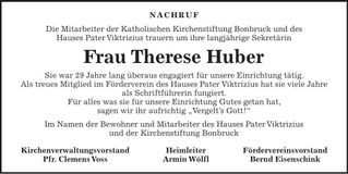 Traueranzeige Therese Huber
