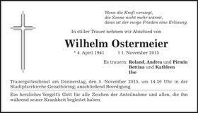 Traueranzeige Wilhelm Ostermeier