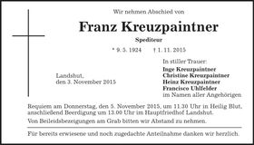 Traueranzeige Franz Kreuzpaintner