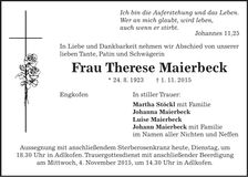 Traueranzeige Therese Maierbeck