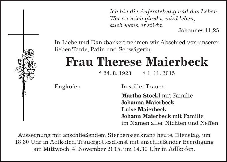Traueranzeige Therese Maierbeck