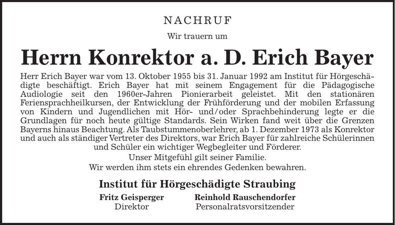 Traueranzeige Erich Bayer