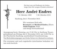 Traueranzeige Andrè Endres