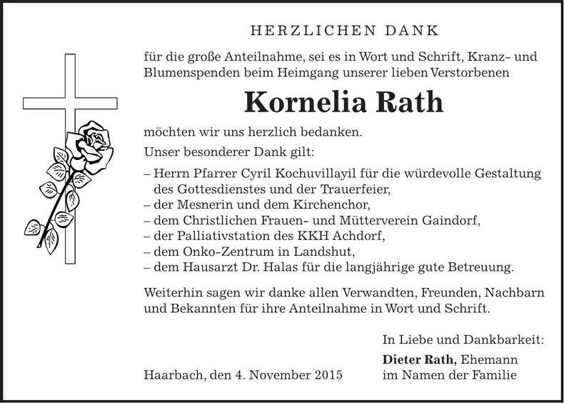 Traueranzeige Kornelia Rath