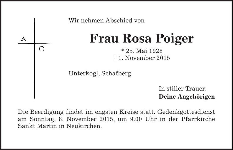 Traueranzeige Rosa Poiger