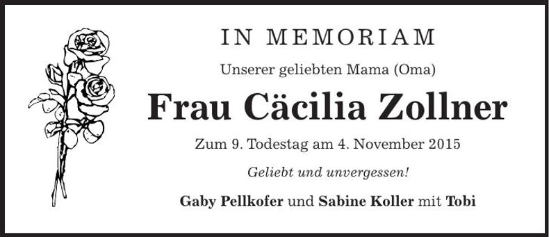 Traueranzeige Cäcilia Zollner