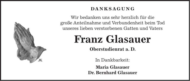 Traueranzeige Franz Glasauer