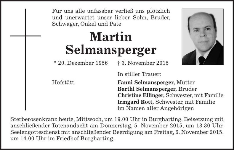 Traueranzeige Martin Selmansperger
