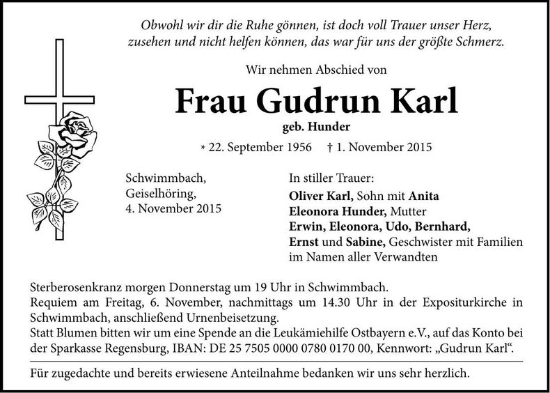 Traueranzeige Gudrun Karl