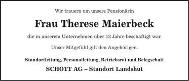 Traueranzeige Therese Maierbeck