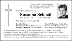 Traueranzeige Susanna Schneil