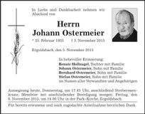 Traueranzeige Johann Ostermeier