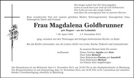 Traueranzeige Magdalena Goldbrunner