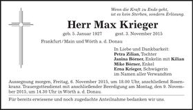Traueranzeige Max Krieger