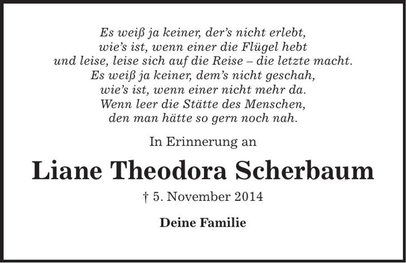 Traueranzeige Scherbaum Liane