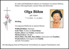 Traueranzeige Olga Böhm