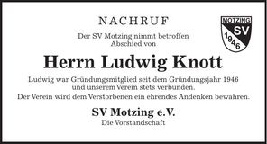 Traueranzeige Ludwig Knott