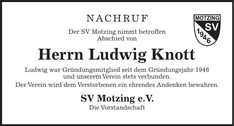 Traueranzeige Ludwig Knott