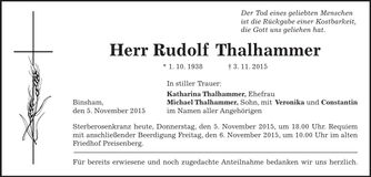 Traueranzeige Rudolf Thalhammer