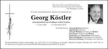 Traueranzeige Georg Köstler