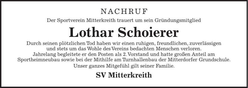 Traueranzeige Lothar Schoierer