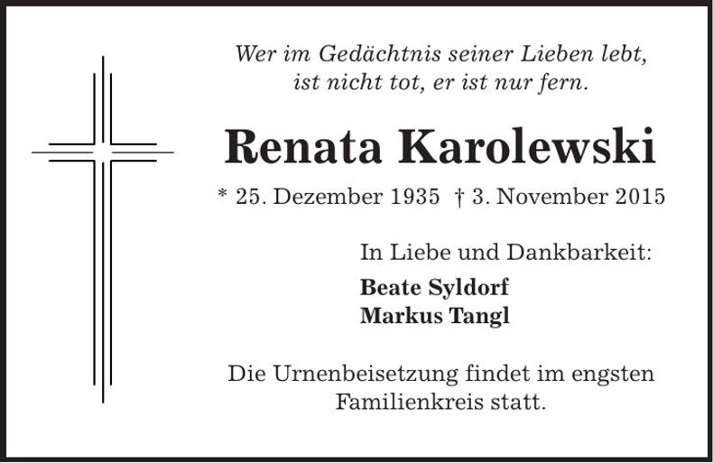 Traueranzeige Renata Karolewski