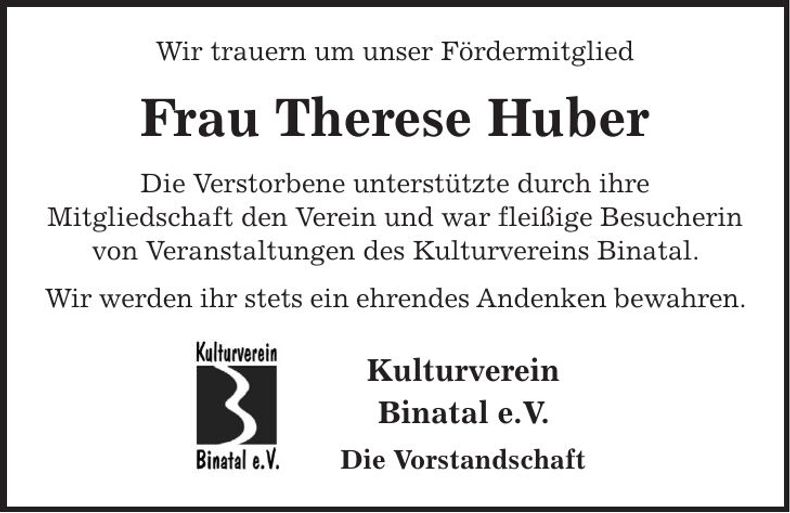 Traueranzeige Therese Huber