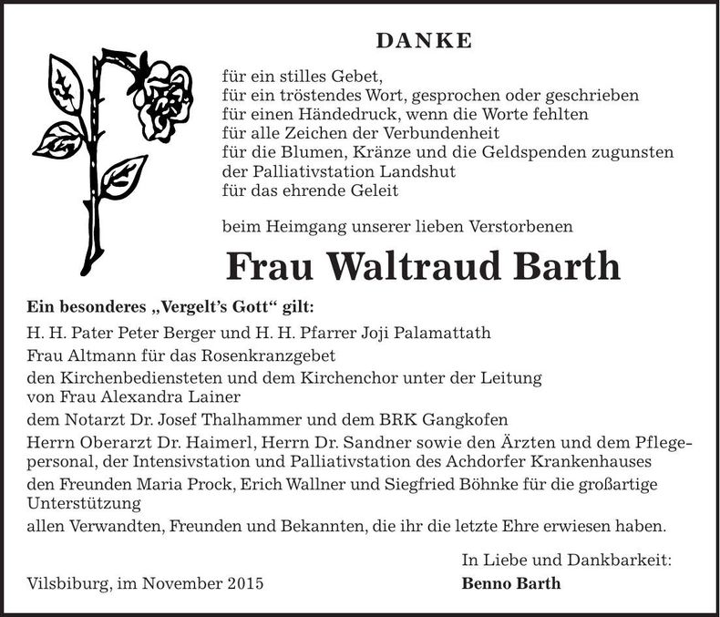 Traueranzeige Waltraud Barth