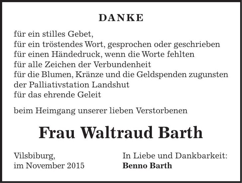 Traueranzeige Waltraud Barth