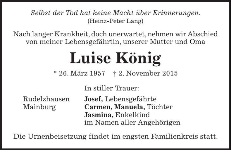 Traueranzeige Luise König