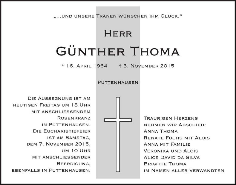 Traueranzeige Günther Thoma