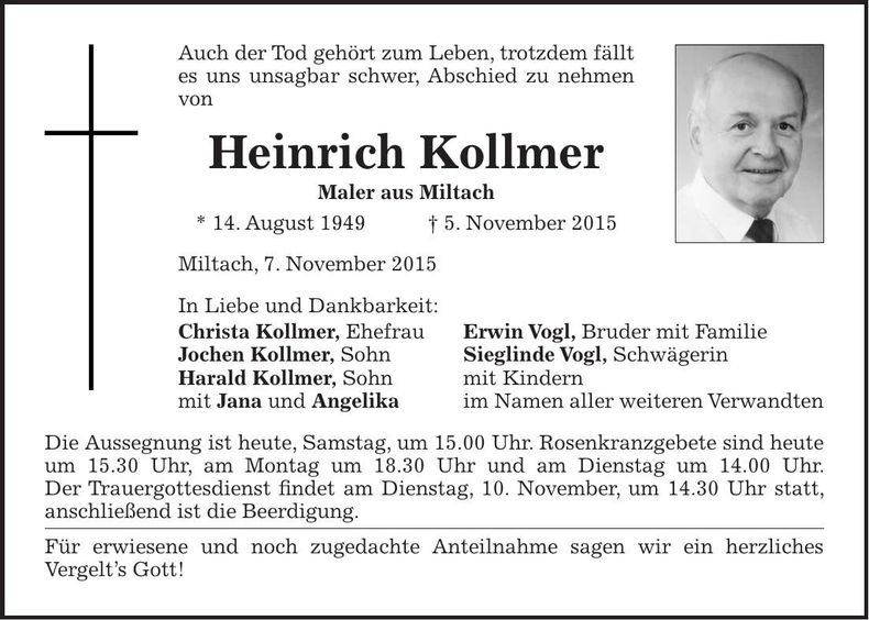 Traueranzeige Heinrich Kollmer
