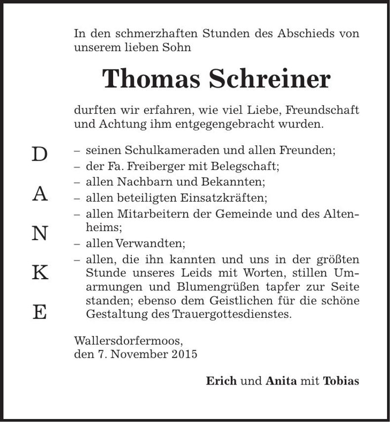 Traueranzeige Thomas Schreiner