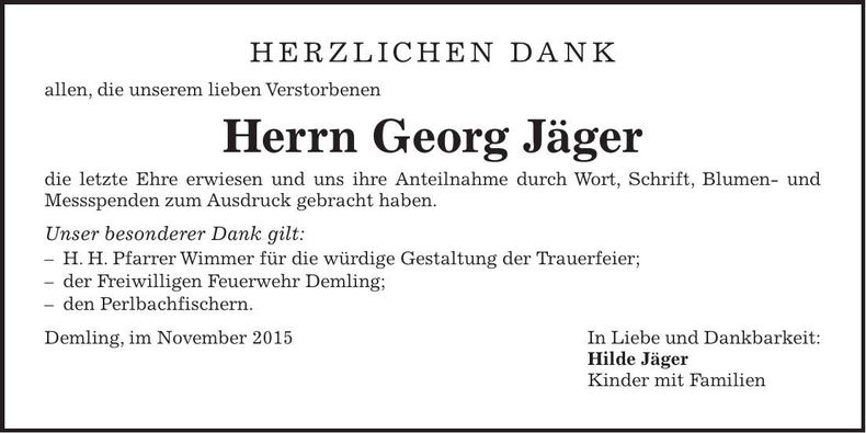Traueranzeige Georg Jäger