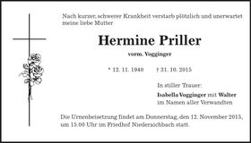 Traueranzeige Hermine Priller