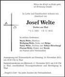 Traueranzeige Josef Welte