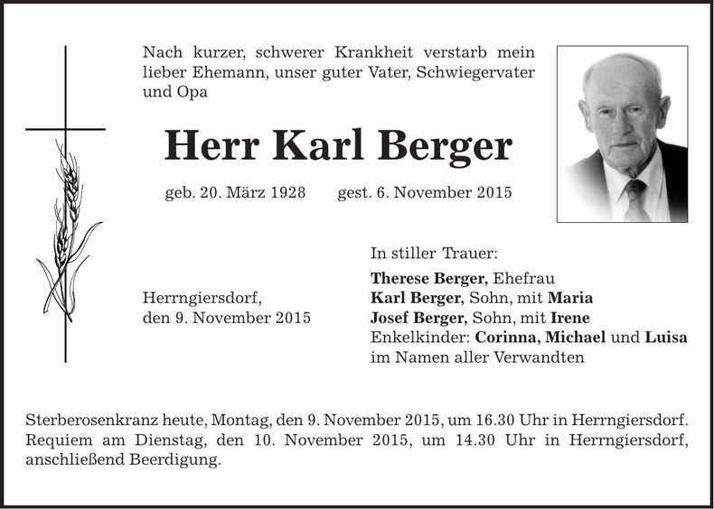 Traueranzeige Karl Berger