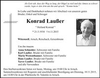 Traueranzeige Konrad Laußer