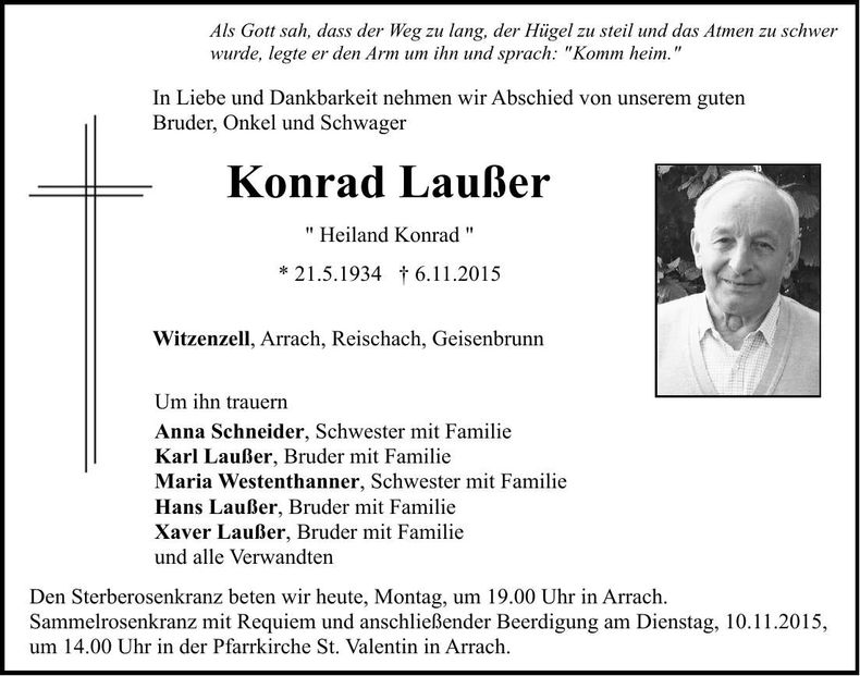 Traueranzeige Konrad Laußer