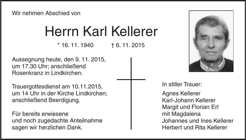 Traueranzeige Karl Kellerer