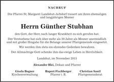 Traueranzeige Günther Stubhan