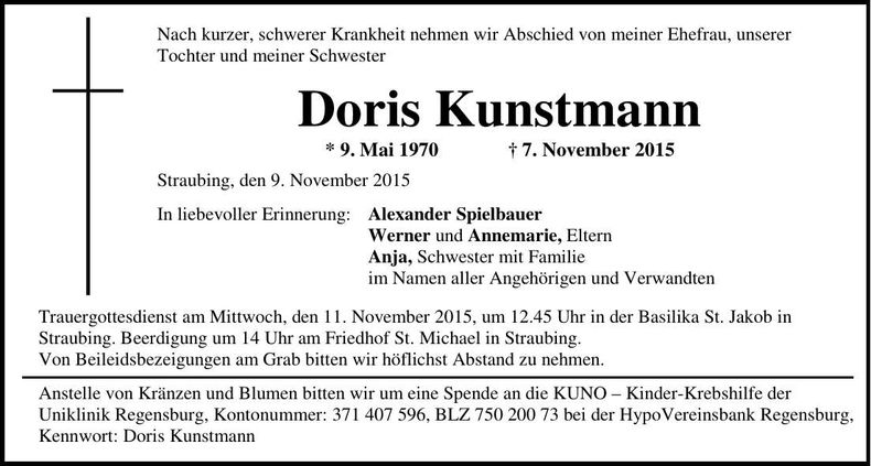 Traueranzeige Doris Kunstmann