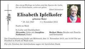 Traueranzeige Elisabeth Ipfelkofer